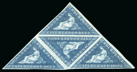 Stamp of South Africa » Cape of Good Hope 1863-64 4d deep blue in mint o.g. triangular block of four