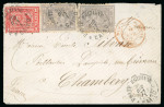 Stamp of Egypt » 1874 Bulaq 10pa. lilac-grey, two singles, and 1pi. red, all tied on 1877 (30.12) envelope from Cairo to Chambery, France