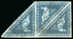 Stamp of South Africa » Cape of Good Hope 1853, 4d deep blue on deeply blued paper in strip of three, used
