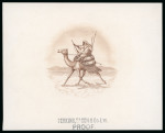 Stamp of Sudan Camel and rider proof in brown on thick buff paper