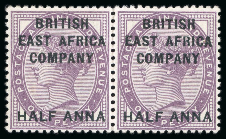 Stamp of Kenya, Uganda and Tanganyika » British East Africa 1890 1/2a on 1d mint n.h. pair, very fine, unusual