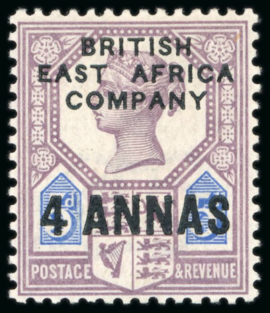 Stamp of Kenya, Uganda and Tanganyika » British East Africa 1890 4a on 5d mint l.h., very fine and fresh