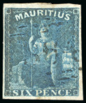 Stamp of Mauritius 1859 Britannia 6d, fine to large margins, cancelled