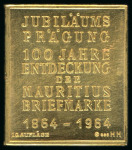 Stamp of Mauritius Gold plated replica of 1847 "Post Office" 2d with German legend on reverse for the 100th anniversary