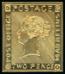 Stamp of Mauritius Gold plated replica of 1847 "Post Office" 2d with German legend on reverse for the 100th anniversary