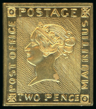 Stamp of Mauritius Gold plated replica of 1847 "Post Office" 2d with German legend on reverse for the 100th anniversary