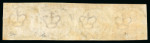 Stamp of Denmark 1852 4rbs red-brown, Thiele 1st printing, pl.II pos. 91-94, strip of four