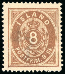 Stamp of Iceland 1873 8sk brown mint o.g.