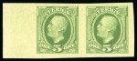Stamp of Sweden 1891-1903 Oscar II 5öre yellowish green, toned print (1910), imperf. mint left marginal pair and imperf. used pair 