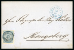 Stamp of Norway 1855 Coat of Arms 4sk blue, very good to large margins, tied to 16.12.1856 wrapper from Christiana
