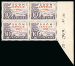 Stamp of Finland 1930 Zeppelin 10m mint n.h. right marginal plate block of four