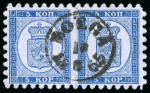 Stamp of Finland 1866-67 5k violet-blue on blue paper, roulette I, in used pair