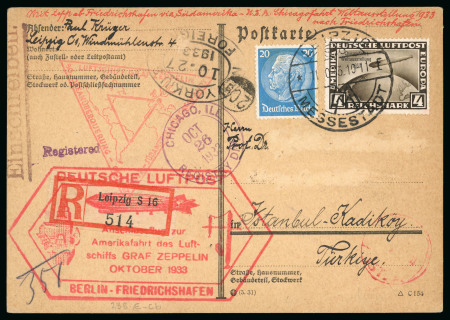 Stamp of Germany 1933 Chicago Flight 1m, 2M and 4M on three separate Zeppelin flight covers