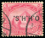 Stamp of Egypt » Officials 1913, OHHS: 5m. rose-carmine, used with part TURA cds,