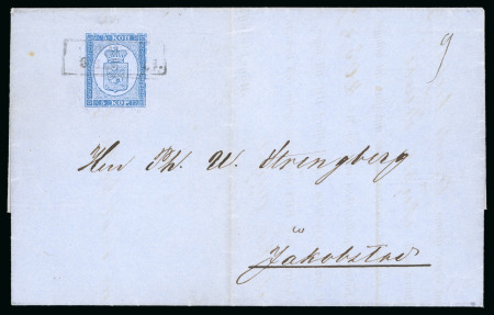 Stamp of Finland 1860, 5kop blue, roulette I, tied to 1861 (Mar 6) entire from Wasa to Jakobstadt 