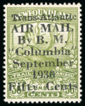 Stamp of Canada » Newfoundland 1930 Columbia Air Mail 50c on 36c sage-green mint o.g