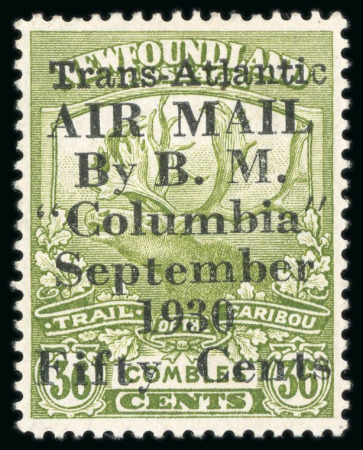 Stamp of Canada » Newfoundland 1930 Columbia Air Mail 50c on 36c sage-green mint o.g