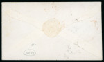 Stamp of Canada 1851, 3d red on laid paper, two singles with ample to large margins, tied by bold targets to cover to USA