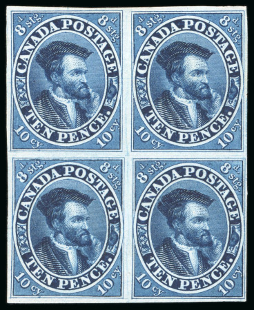 Stamp of Canada 1852-57, 10d blue proof on India paper in block of four