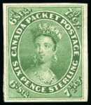 Stamp of Canada 1852-57, 7 1/2d green mint o.g., good margins all around