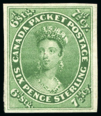 Stamp of Canada 1852-57, 7 1/2d green mint o.g., good margins all around