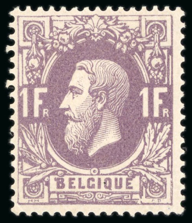Stamp of Belgium 1869, 1F mauve mint l.h., showing variety " 'BELGIQUE "