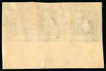 Stamp of Belgium 1866, 1c grey mint imperf. lower marginal strip of three
