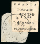 Stamp of Uganda 1896 (Nov) 4a tied to small piece by nearly complete LUBA'S cds and 1a with MUMIAS cds
