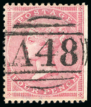Stamp of Jamaica 1859, 4d rose, on white paper, wmk medium garter, cancelled
