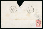 Stamp of Jamaica 1859 (May 20) part lettersheet franked with 4d rose tied by "A53" obliteration of Mandeville