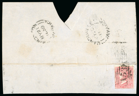 Stamp of Jamaica 1859 (May 20) part lettersheet franked with 4d rose tied by "A53" obliteration of Mandeville