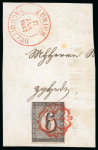 Stamp of Switzerland / Schweiz » Kantonalmarken » Zürich 1843, 6 Rp. schwarz mit waagrechten Untergrundlinien, Type II, auf Briefstück