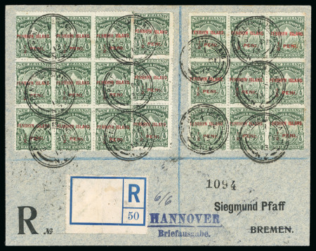 Stamp of Cook Islands » Penrhyn Islands 1902 1/2d Green, 46 examples tied on registered envelope
