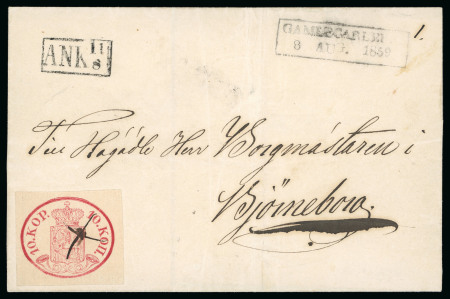 Stamp of Finland 1856, 10k carmine-red on wove paper, large even margins, on cover to Björneborg