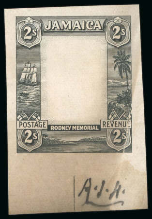 Stamp of Jamaica 1921, Admiral Rodney Memorial, 2s value, two die proofs