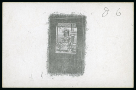 Stamp of Jamaica 1921, Arawak Woman Preparing Cassava, 1d value, vignette