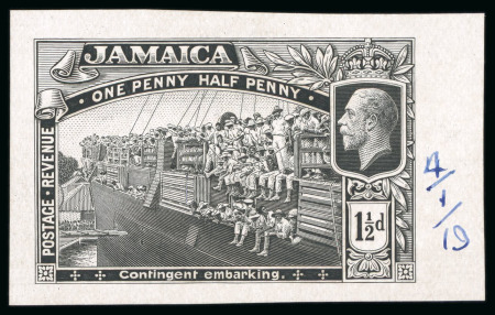 Stamp of Jamaica 1919, Contingent Embarking, 1 1/2d value, die proof