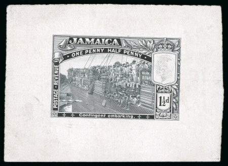 Stamp of Jamaica 1919, Contingent Embarking, 1 1/2d value, die proof