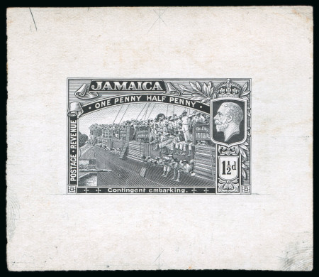 Stamp of Jamaica 1919, Contingent Embarking, 1 1/2d value, die proof