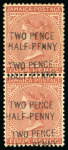 Stamp of Jamaica 1890, 2 1/2d on 4d red-brown, mint, vertical pair,