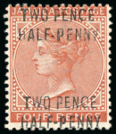 Stamp of Jamaica 1890, 2 1/2d on 4d red-brown, mint n.h., showing the