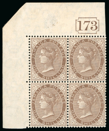 Stamp of Jamaica 1905, 1s black on green, mint, top corner marginal