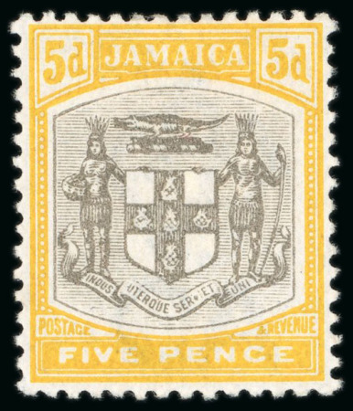 Stamp of Jamaica 1903, 5d grey and yellow, mint, well positioned single,