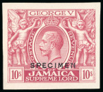 Stamp of Jamaica 1919, Supreme Lord, 10s value, x3 imperforate colour