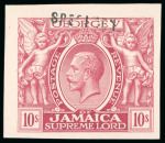 Stamp of Jamaica 1919, Supreme Lord, 10s value, x3 imperforate colour