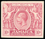 Stamp of Jamaica 1919, Supreme Lord, 10s value, x3 imperforate colour