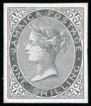 Stamp of Jamaica 1860, First Issue 1s die proofs in black, on thick