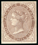 Stamp of Jamaica 1860, First Issue, 1s yellow-brown, imprimatur, gummed
