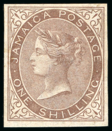 Stamp of Jamaica 1860, First Issue, 1s yellow-brown, imprimatur, gummed