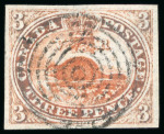 Stamp of Canada 1851, 3d red on laid paper, good even margins, neatly used